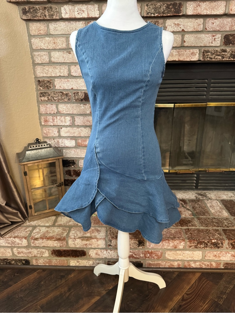 Flying Tomato Denim Ruffle Mini Dress Blue Size Small - Picture 3 of 6